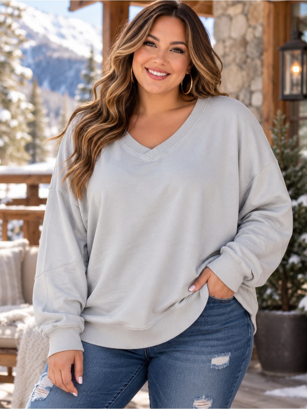 Berkley Jensen Light Blue V Neck Sweater Size XL